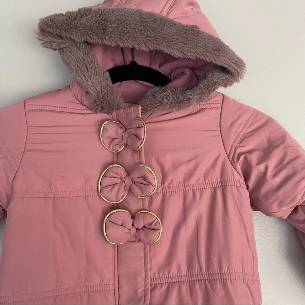 First Impressions Pink Snow suit bow details. Size 24M